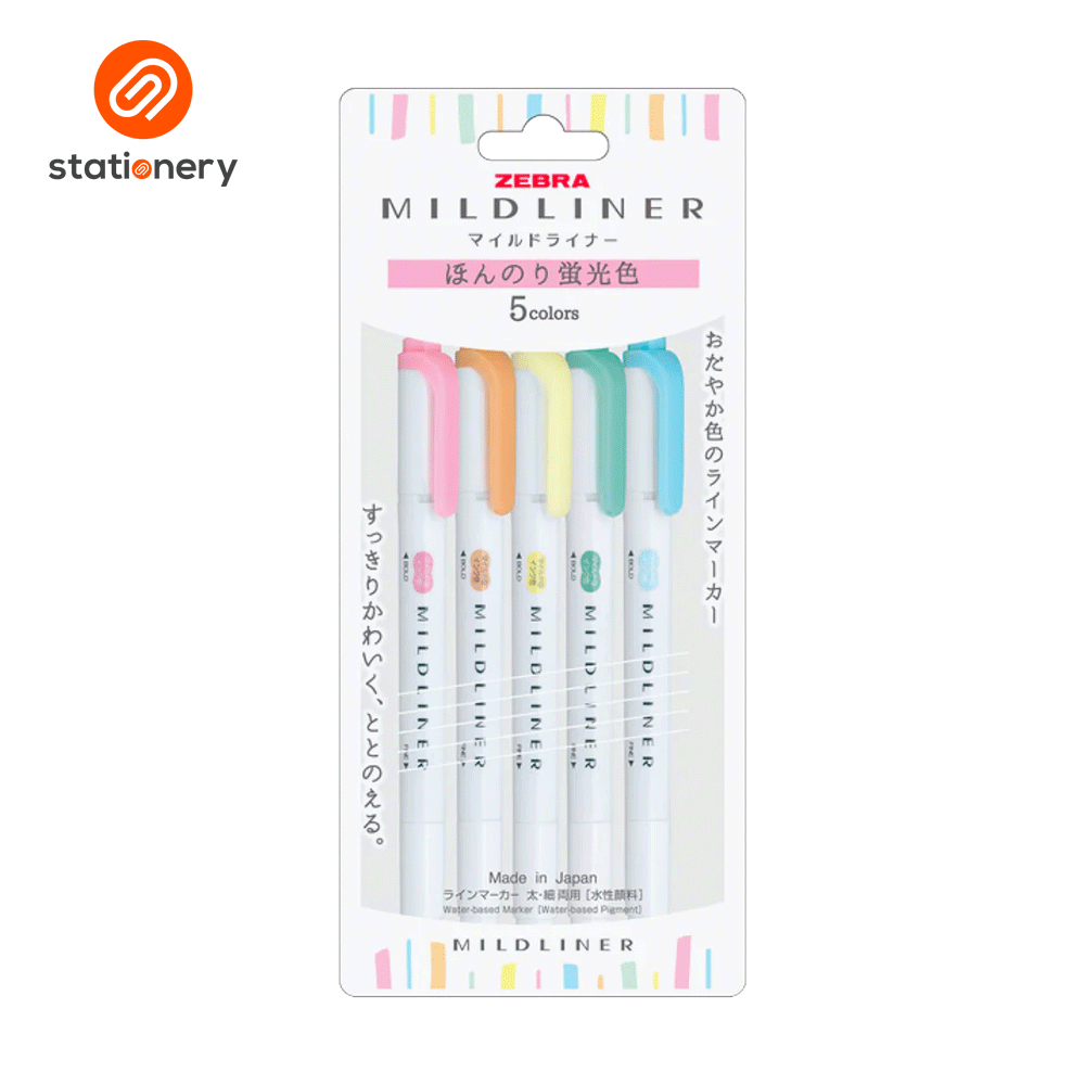 Zebra Mildliner Dual Tip Highlighter 5 Color Set WKT75C (Fluorescent