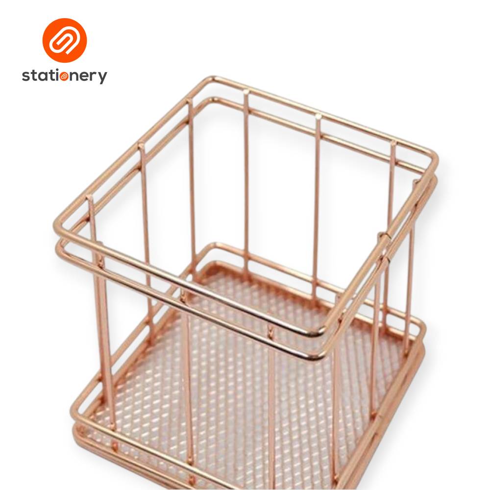 Pen Holder Square Metal Mesh Material Gold-zoom-3