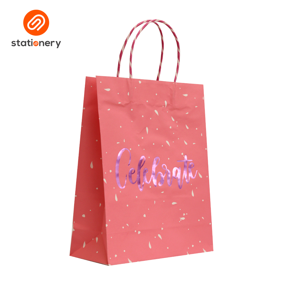 Bleach Kraft Bag with Stamping "Celebrate" - 23x9.5x28cm (Medium)