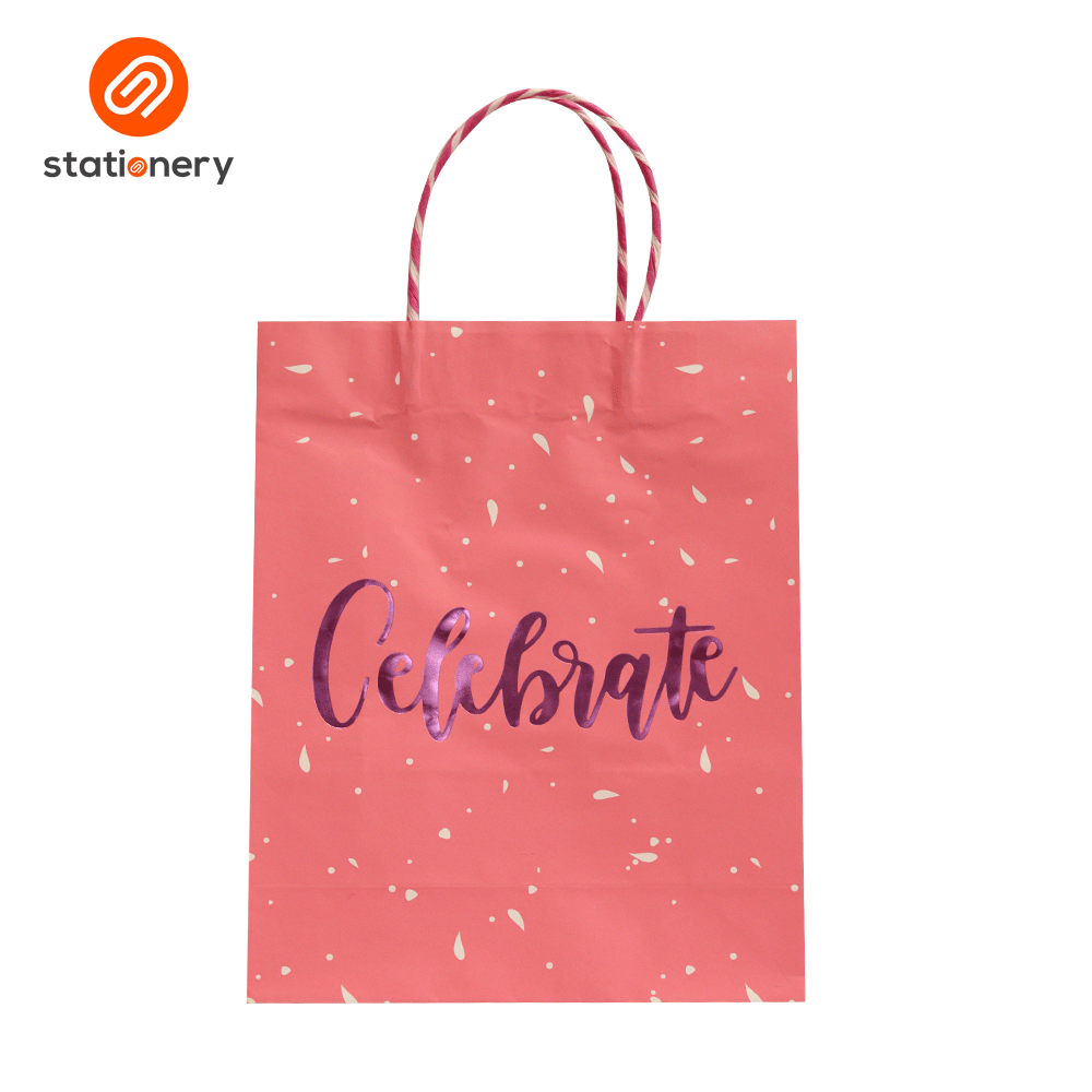 Bleach Kraft Bag with Stamping "Celebrate" - 23x9.5x28cm (Medium)