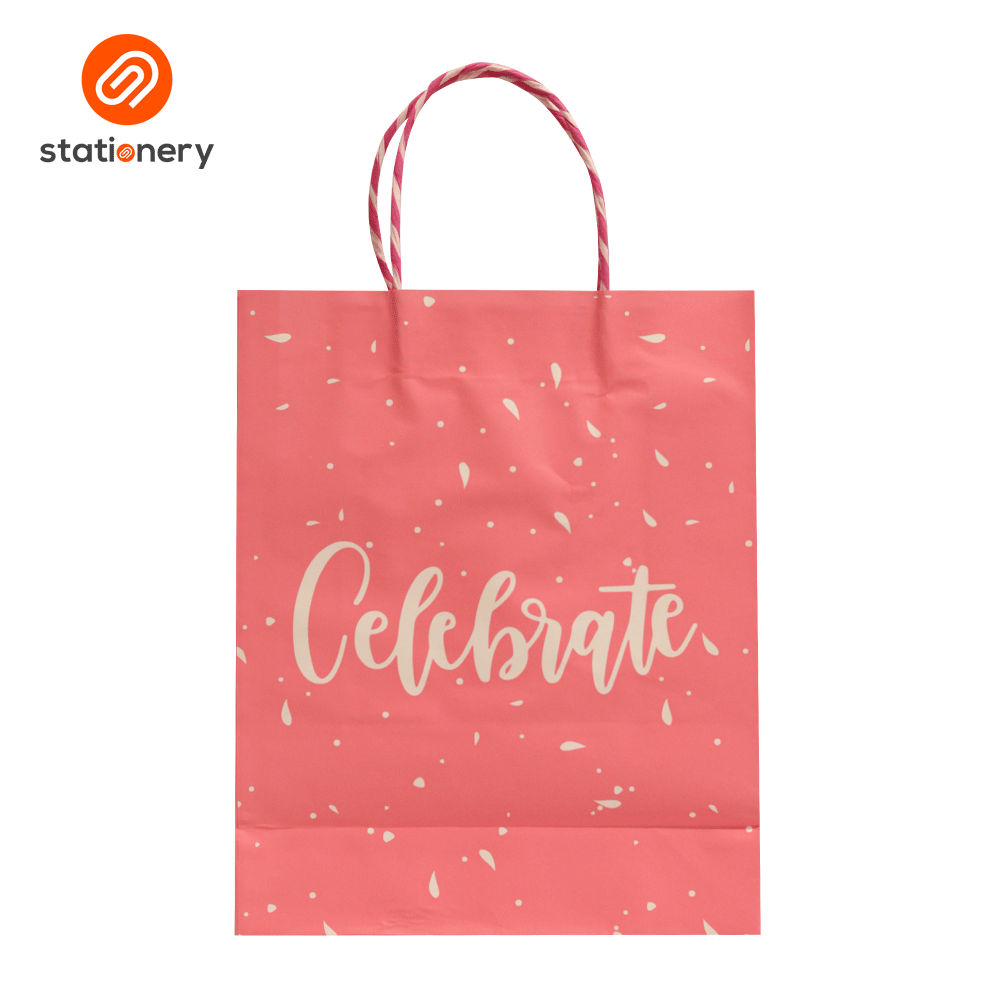 Bleach Kraft Bag with Stamping "Celebrate" - 23x9.5x28cm (Medium)-zoom-3