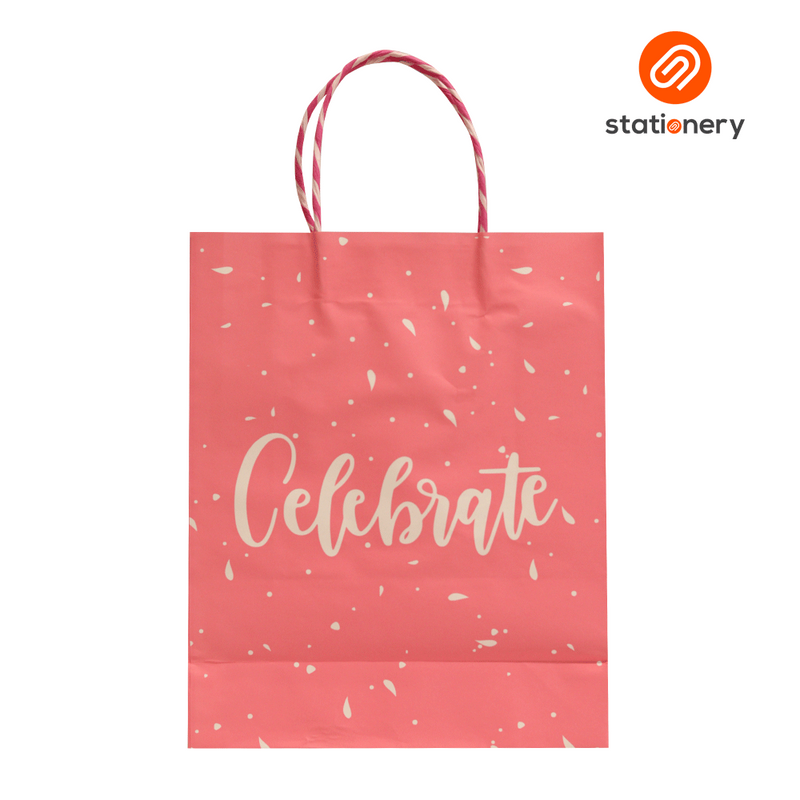 Bleach Kraft Bag with Stamping "Celebrate" - 28x11.5x38cm (Large)-zoom-