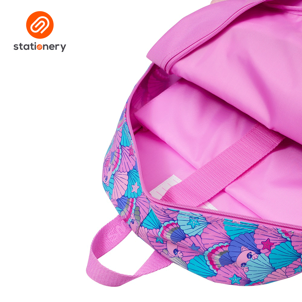 Pink top purple backpack