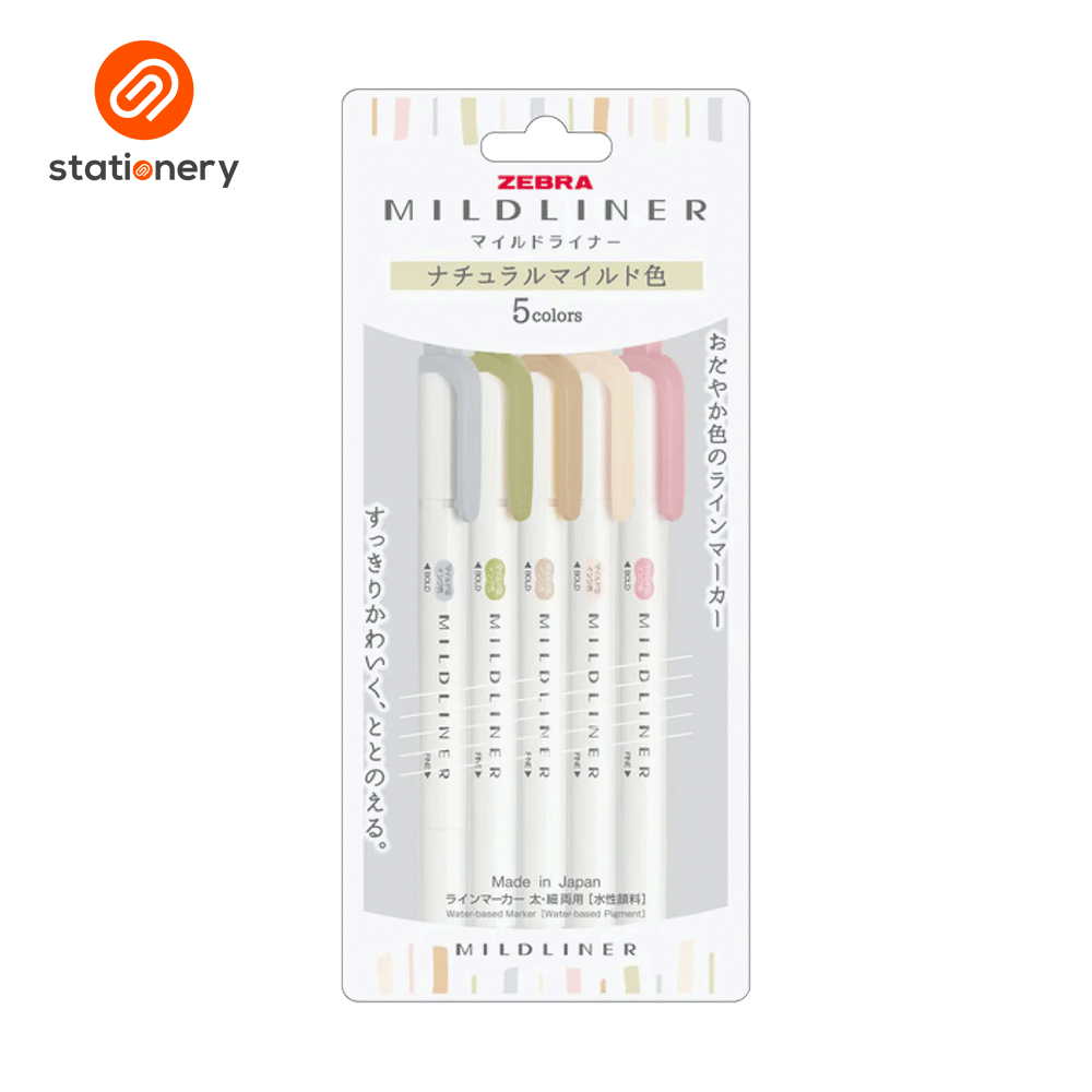 Zebra Mildliner Dual Tip Highlighter 5 Color Set WKT7-5C-NTC (Neutral Color Set)