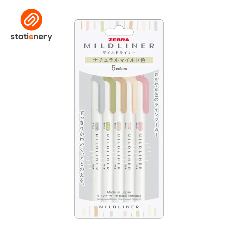 Zebra Mildliner Dual Tip Highlighter 5 Color Set WKT7-5C-NTC (Neutral Color Set)-zoom-