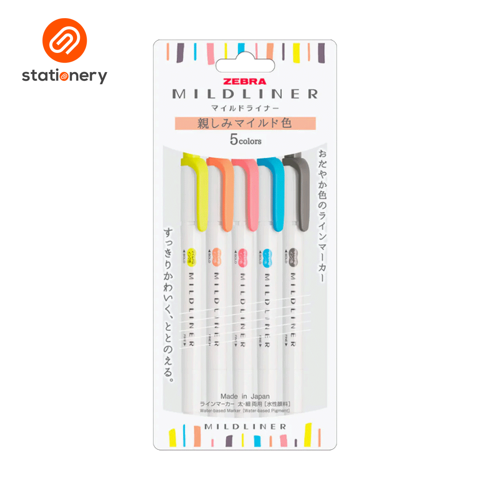Zebra Mildliner Dual Tip Highlighter 5 Color Set WKT7-N-5C (Friendly Color Set)-zoom-1