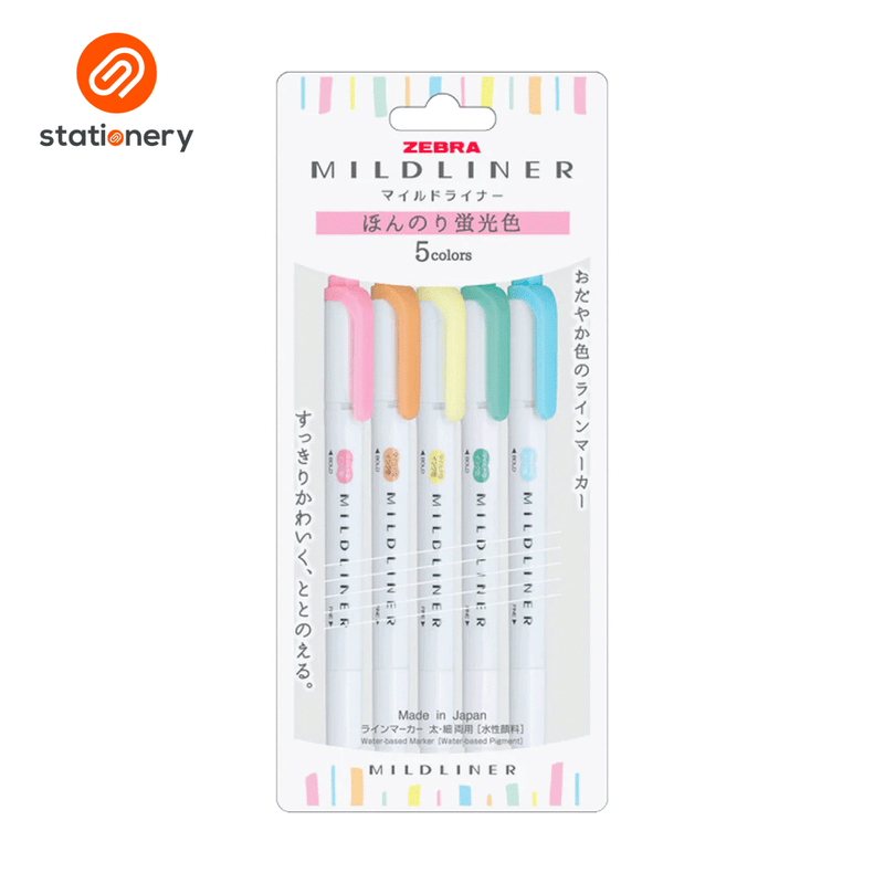 Zebra Mildliner Dual Tip Highlighter 5 Color Set WKT7-5C (Fluorescent Color Set)-zoom-