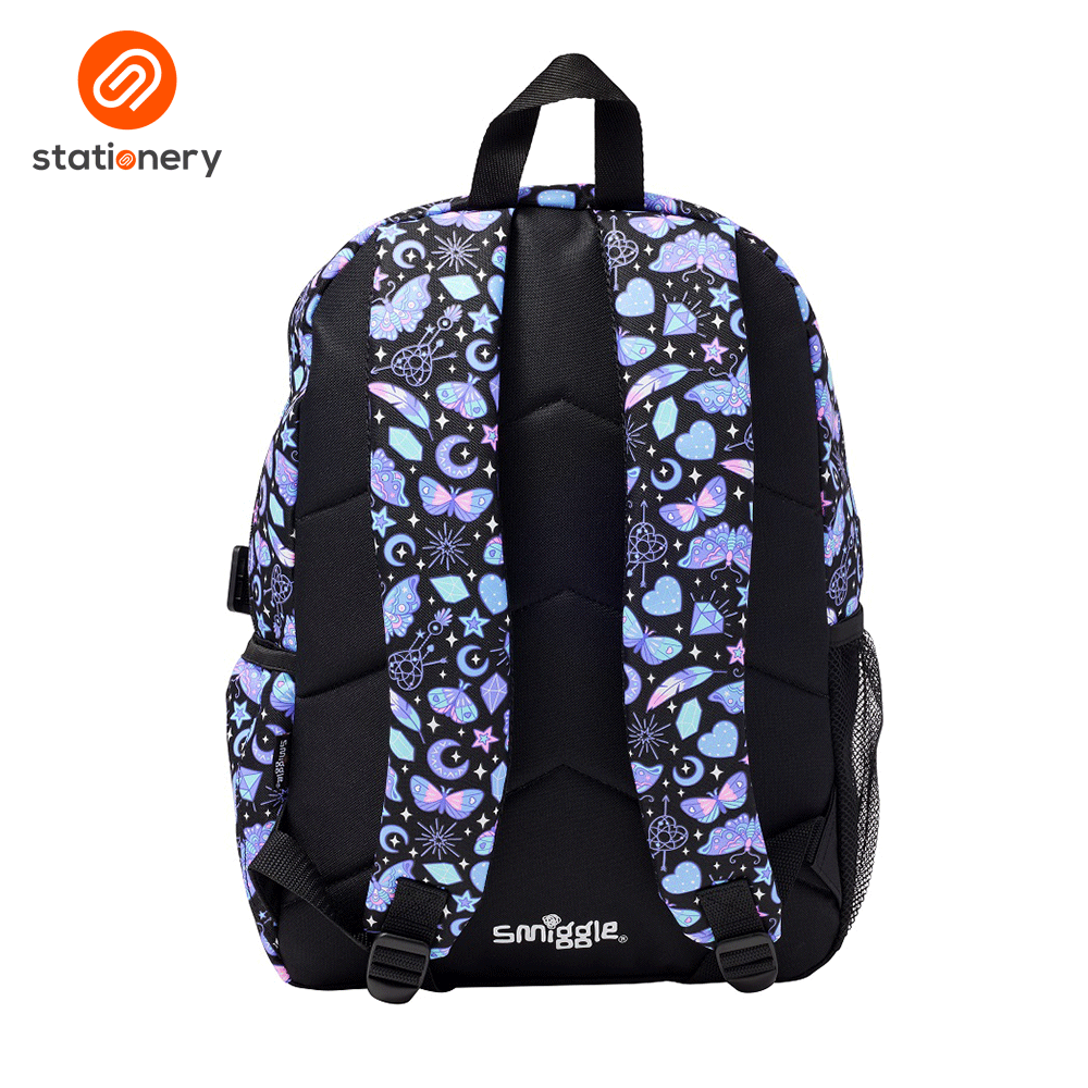 Smiggle Fly High Classic Attach Backpack Black Purple SM Stationery