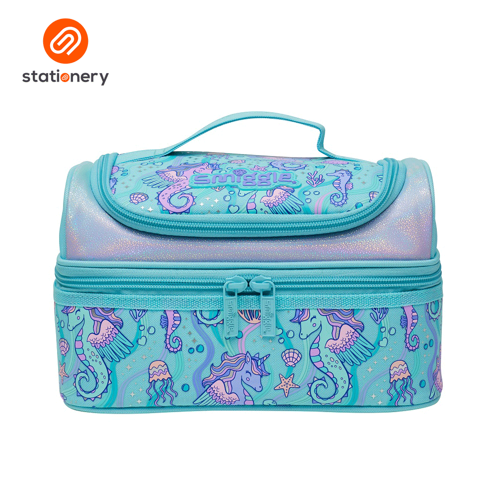 Smiggle Epic Adventures Double Decker Lunchbox Aqua SM Stationery
