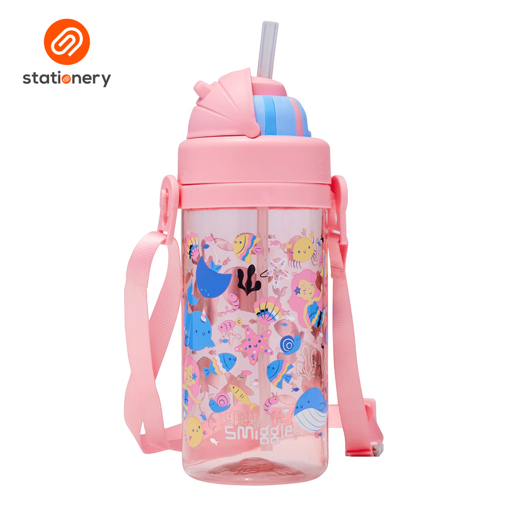 Smiggle Over And Under Teeny Tiny Plastic Drink Bottle With Strap 400mL - Peach-2