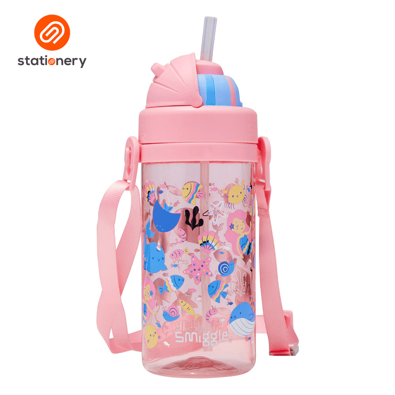 Smiggle Over And Under Teeny Tiny Plastic Drink Bottle With Strap 400mL - Peach-zoom-
