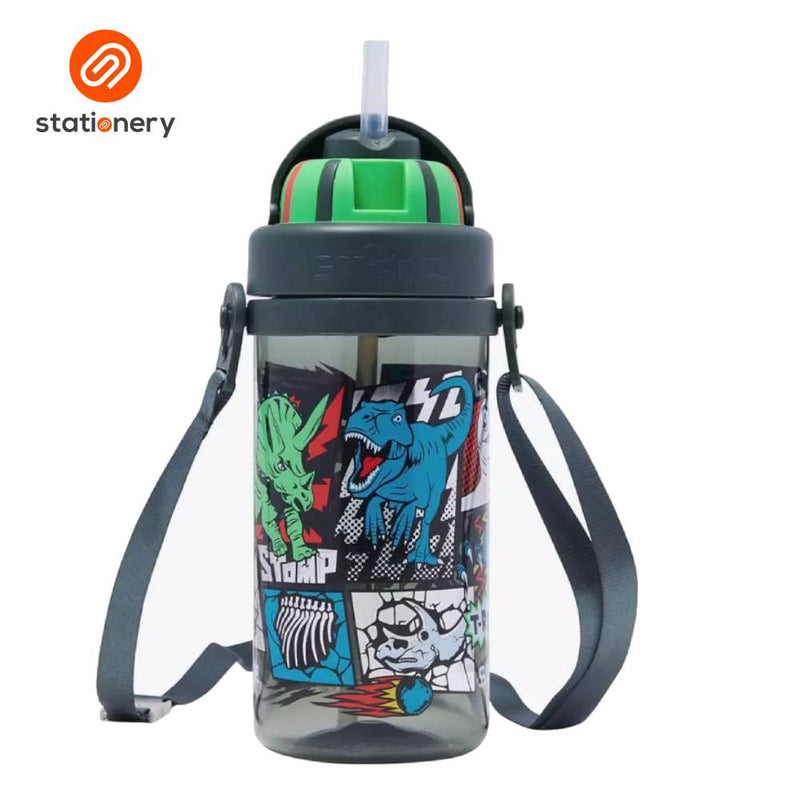 Smiggle Happy Tales Teeny Tiny Plastic Drink Bottle With Strap 400ml - Grey-zoom-