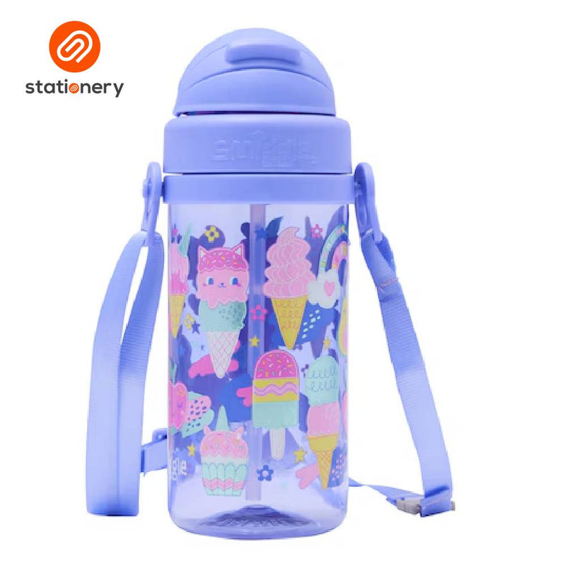 Smiggle Happy Tales Teeny Tiny Plastic Drink Bottle With Strap 400ml - Lilac-zoom-