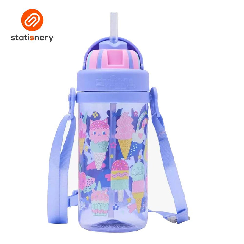 Smiggle Happy Tales Teeny Tiny Plastic Drink Bottle With Strap 400ml - Lilac-zoom-