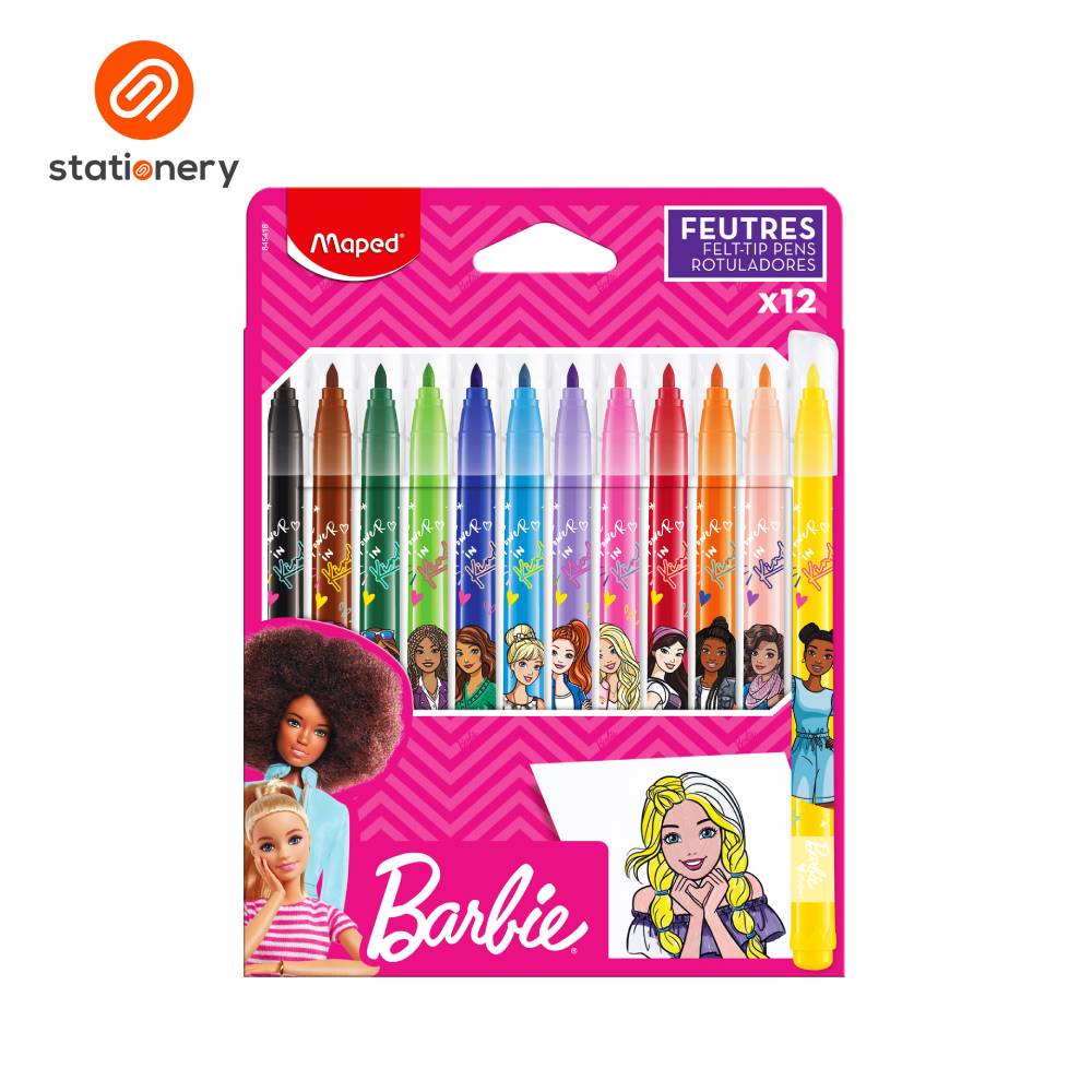 Maped Barbie Felt Tip Markers - Pack of 12 Colors