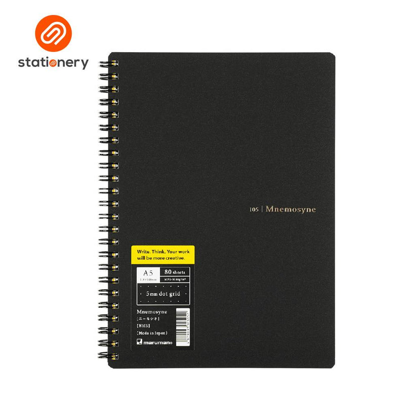 Maruman Mnemosyne N105 Side Spiral Dot Grid Notebook A5 - 80 Sheets-zoom-