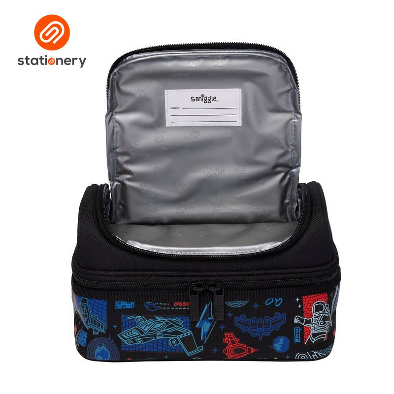 Smiggle Rush Double Decker Lunchbox - Black Mid Blue-zoom-