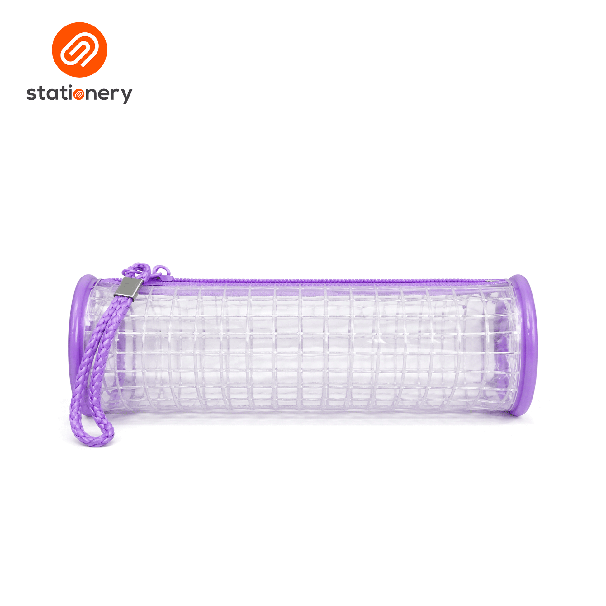Transparent Grid Cylindrical Pencil Case - 21x7x7cm-3