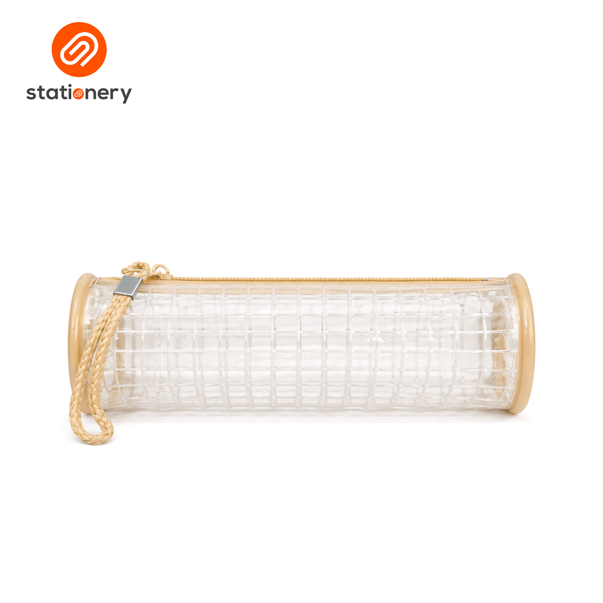 Transparent Grid Cylindrical Pencil Case - 21x7x7cm-7