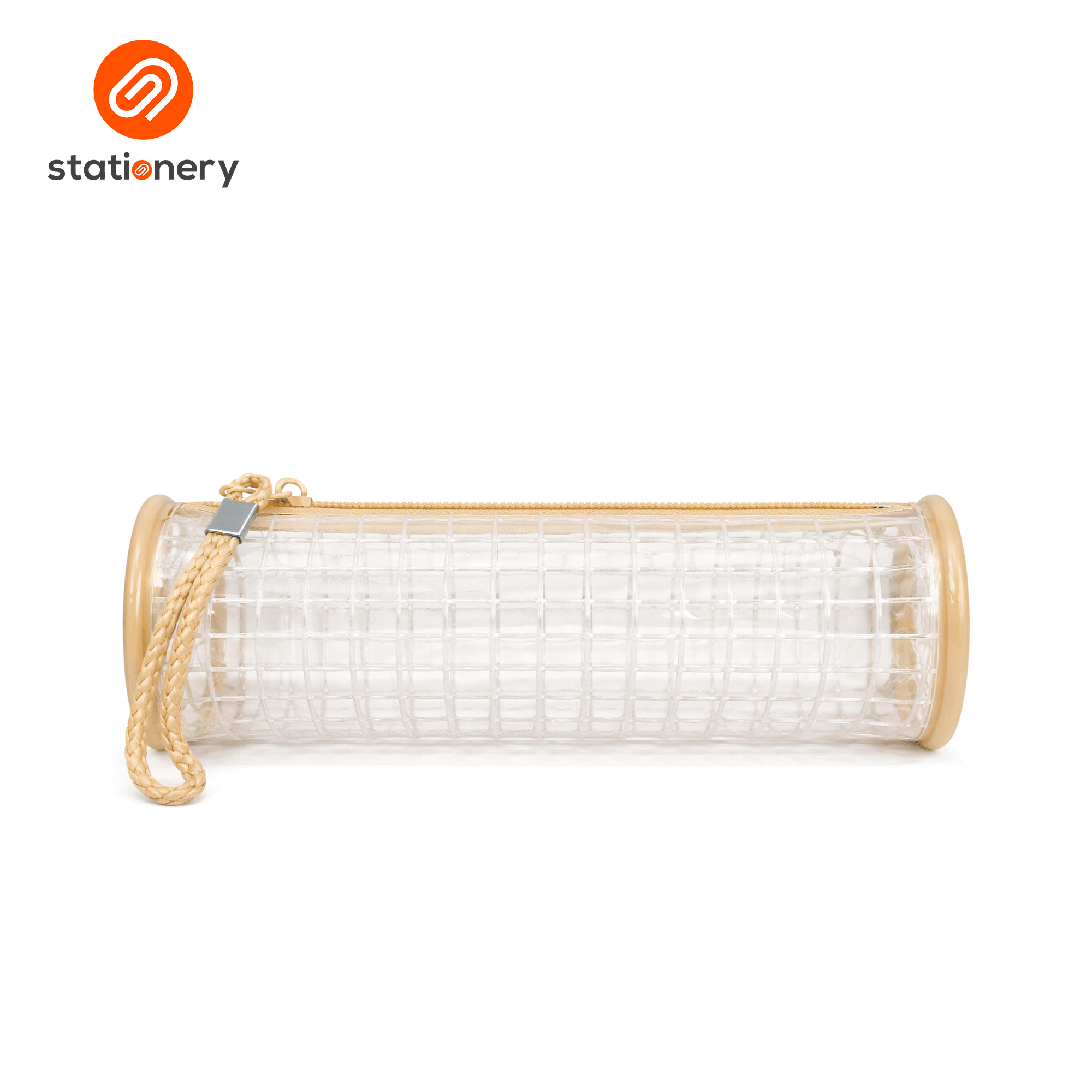 Transparent Grid Cylindrical Pencil Case - 21x7x7cm-zoom-7