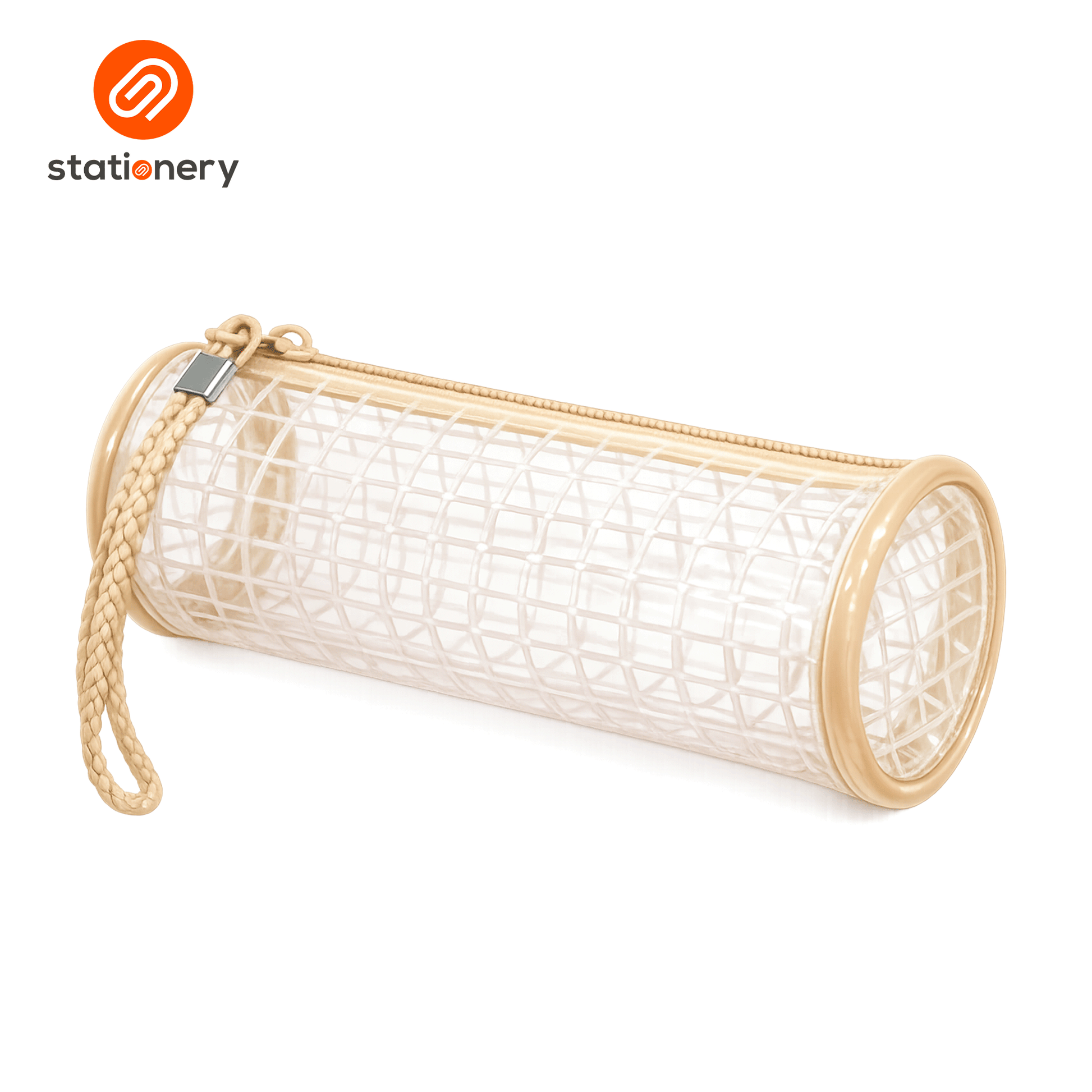 Transparent Grid Cylindrical Pencil Case - 21x7x7cm-6