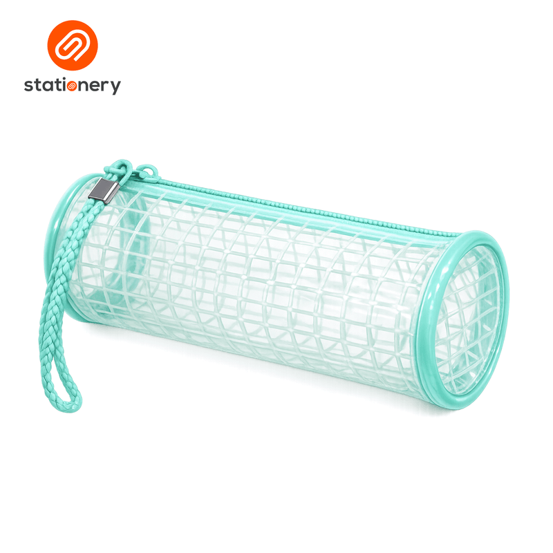 Transparent Grid Cylindrical Pencil Case - 21x7x7cm-zoom-