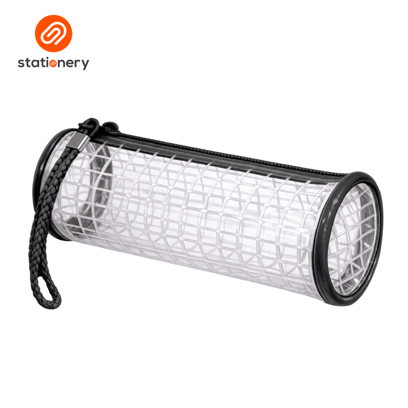 Transparent Grid Cylindrical Pencil Case - 21x7x7cm-zoom-