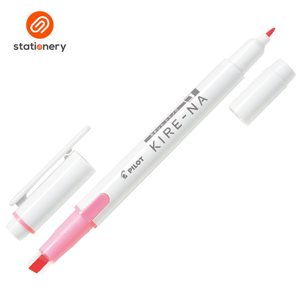 Two white markers with red and pink caps on a white background, featuring the 'Stationery' brand logo.