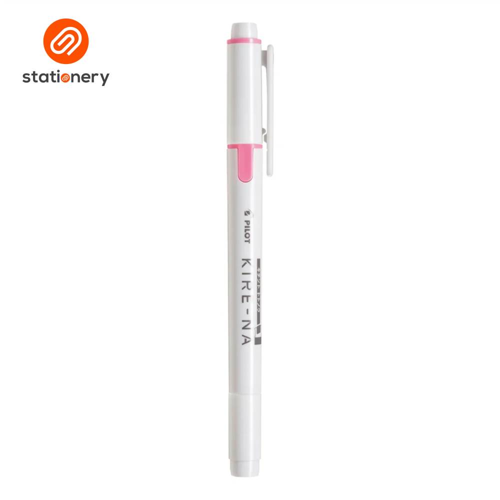 White pen with pink accent on a white background, featuring the 'stationery' brand logo.