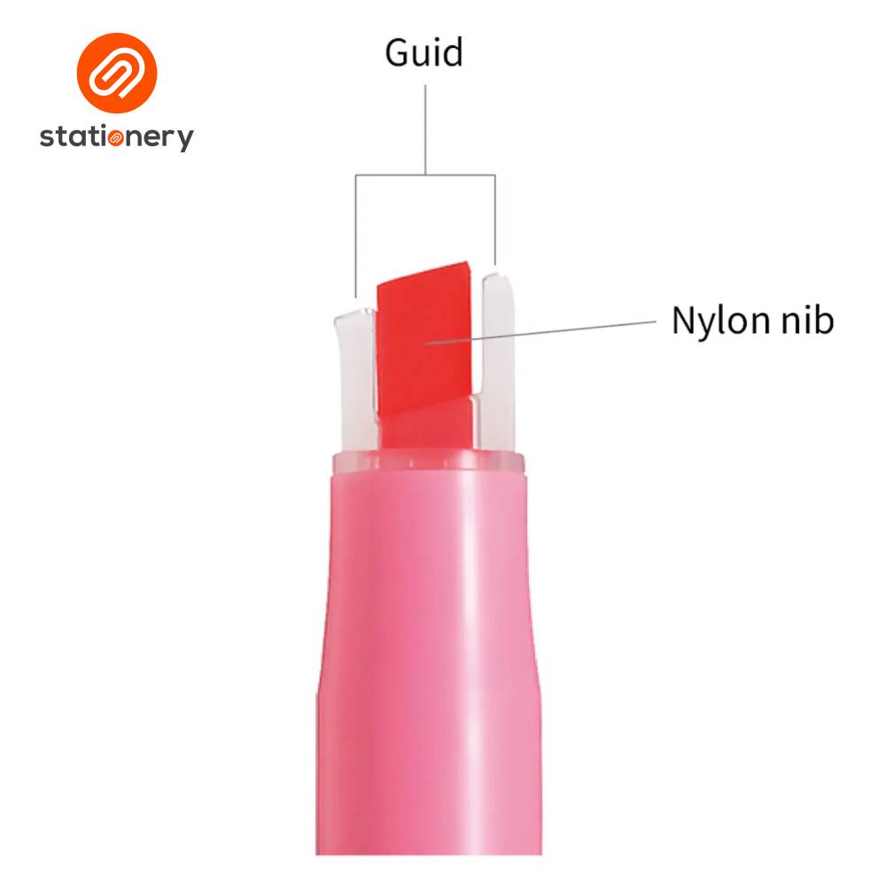 Diagram of a pink pen with labeled parts on a white background