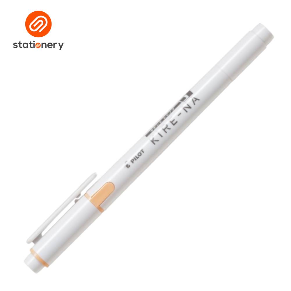 White pen with orange accents on a white background, featuring the 'stationery' brand logo.