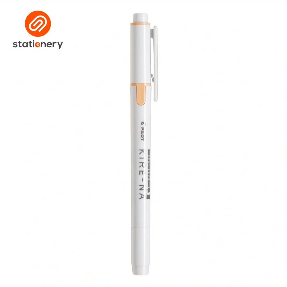 White pen with orange accents on a white background, featuring the 'stationery' brand logo.