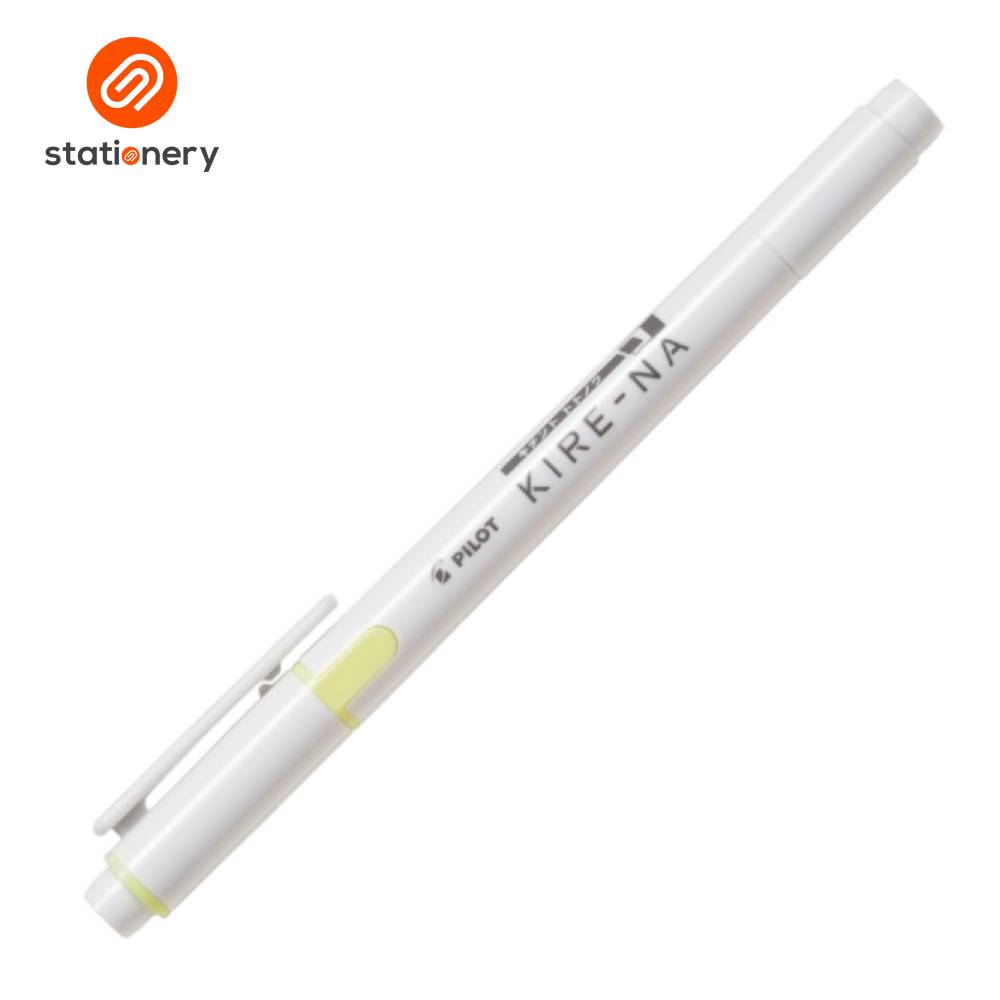 White Pilot Kire-NA pen with yellow accent on a white background, featuring the Stationery brand logo.