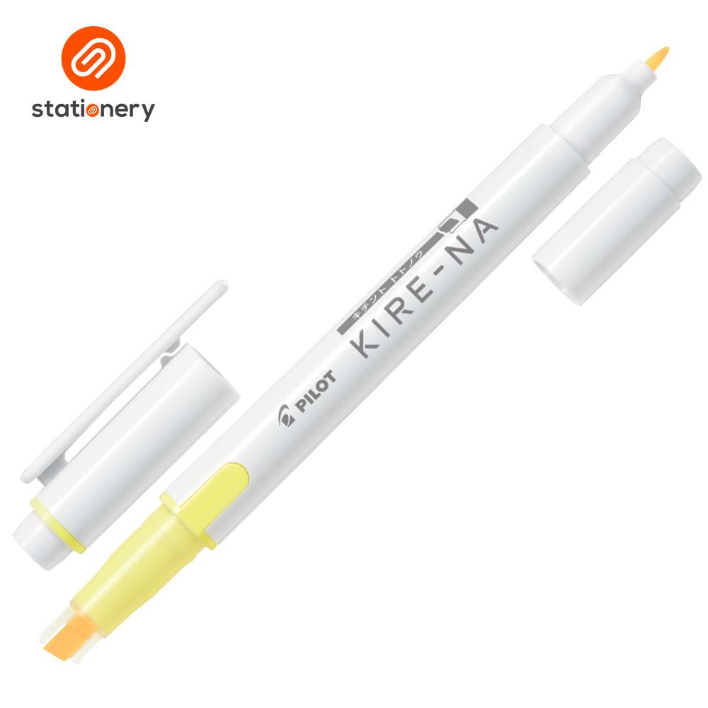 Two white markers with yellow caps and tips on a white background, branded 'Pilot'.