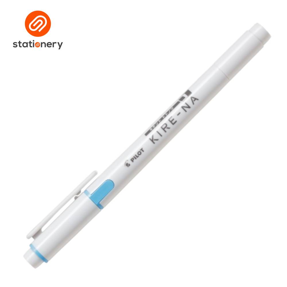 White pen with blue accents on a white background, branded 'Stationery'.