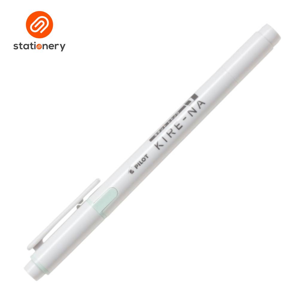 White pen with 'KIRE-NA' branding on a white background, featuring the 'stationery' brand logo.