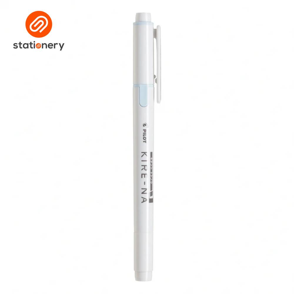 White pen with 'KIRE-NA' branding on a white background, featuring the Stationery brand logo.