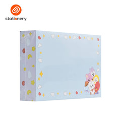 Stationery item with cartoon design on a light blue background