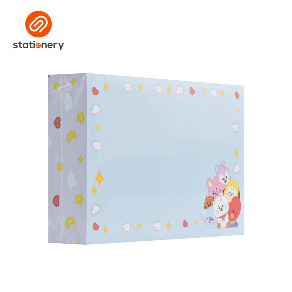Stationery item with cartoon design on a light blue background