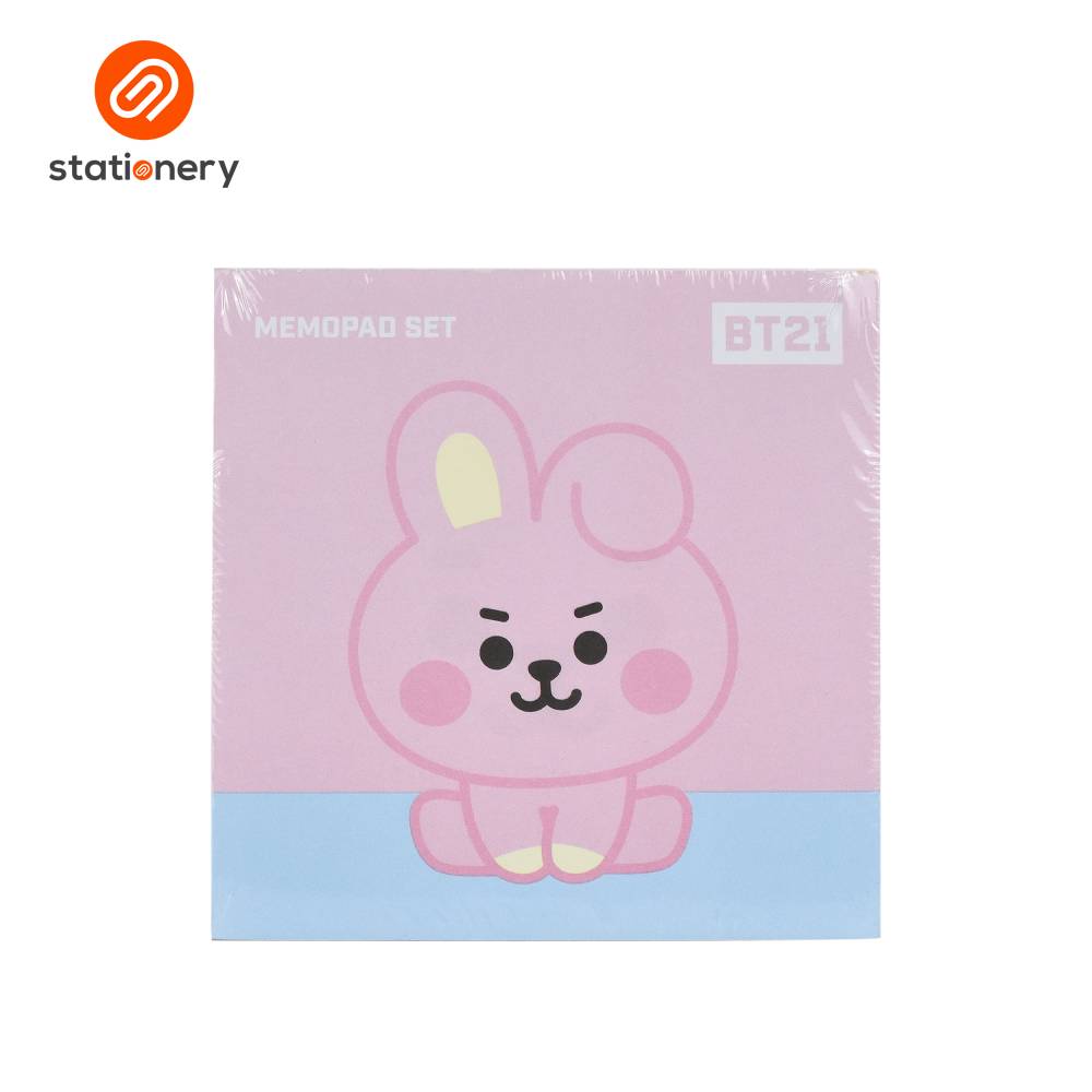 Pink stationery set with BT21 character on a white background