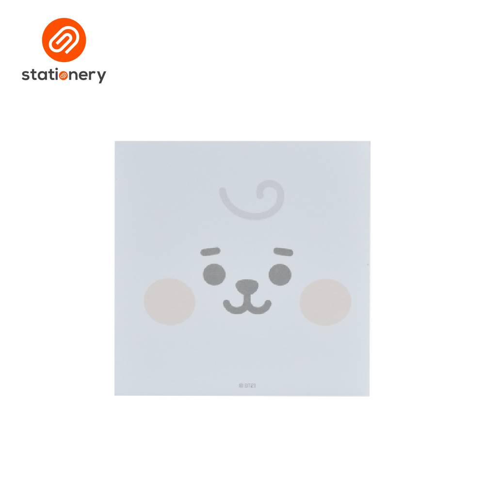 Stationery brand logo with a cartoon face design on a light blue background