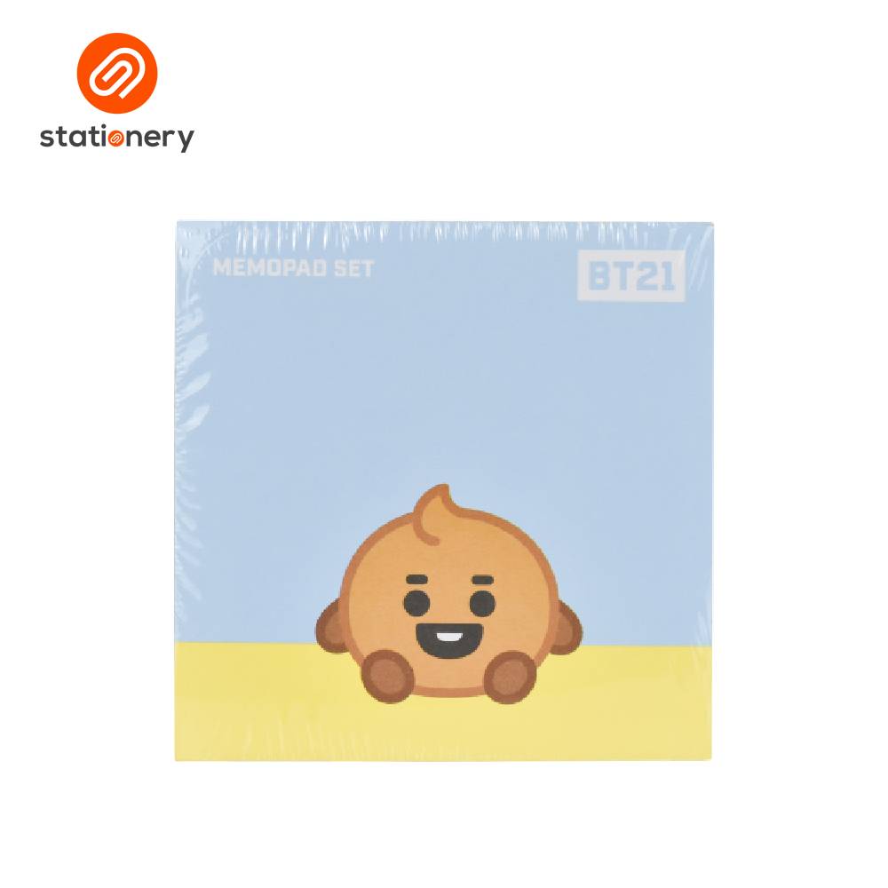 Memopad set with BT21 character on a light blue and yellow background