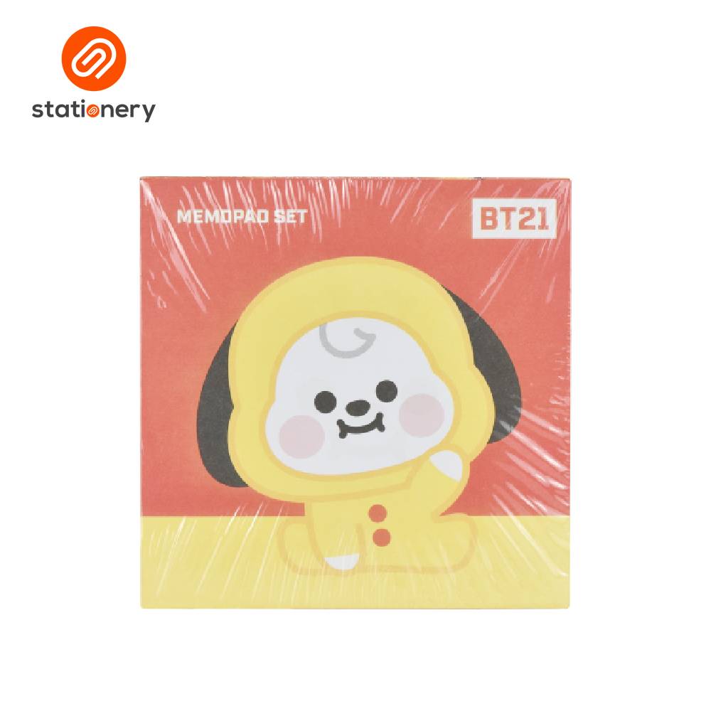 Memopad set with BT21 character packaging on a white background