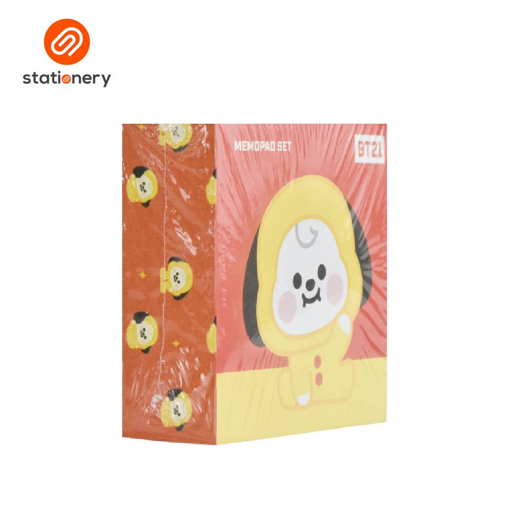 Memopad set packaging with BT21 character on a white background