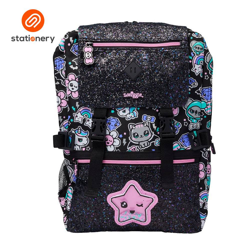 Smiggle Trailblazer Foldover Attach Backpack - Black Mix-zoom-