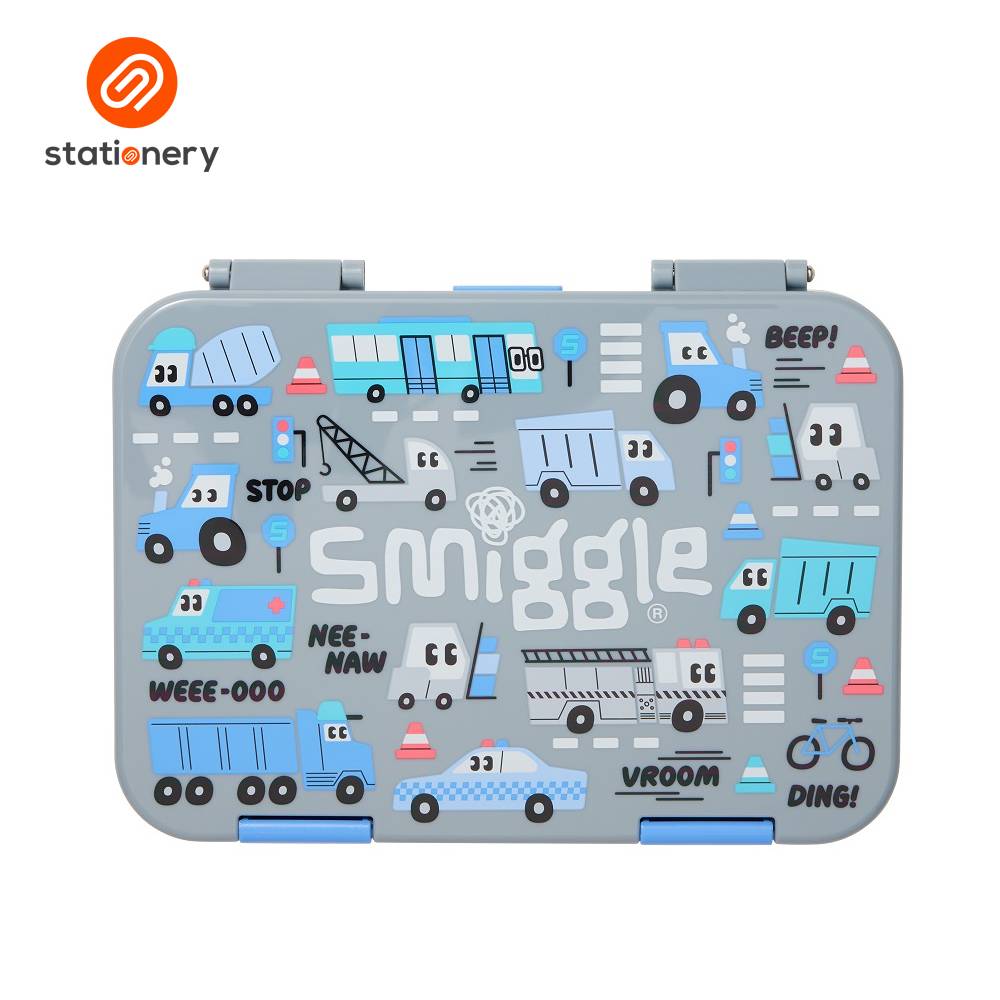 Smiggle Ready Set Go Medium Bento Lunchbox - Grey-zoom-1