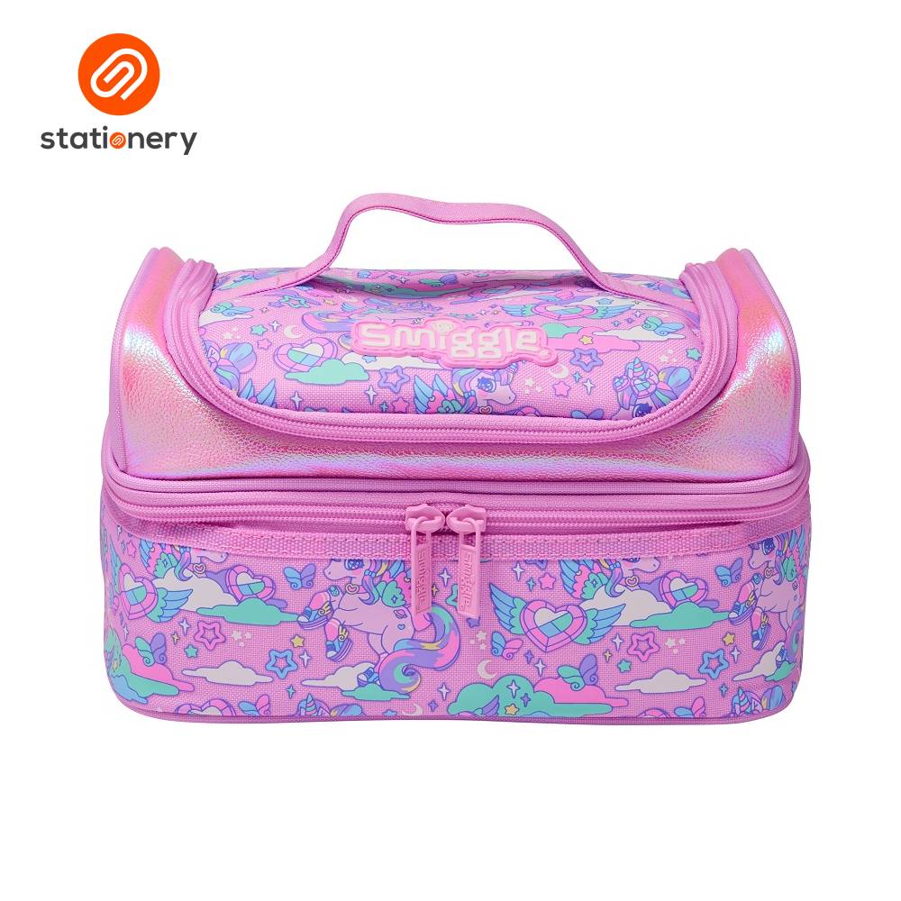 Pink makeup bag with unicorn design on a white background, featuring the 'Stationery' brand.