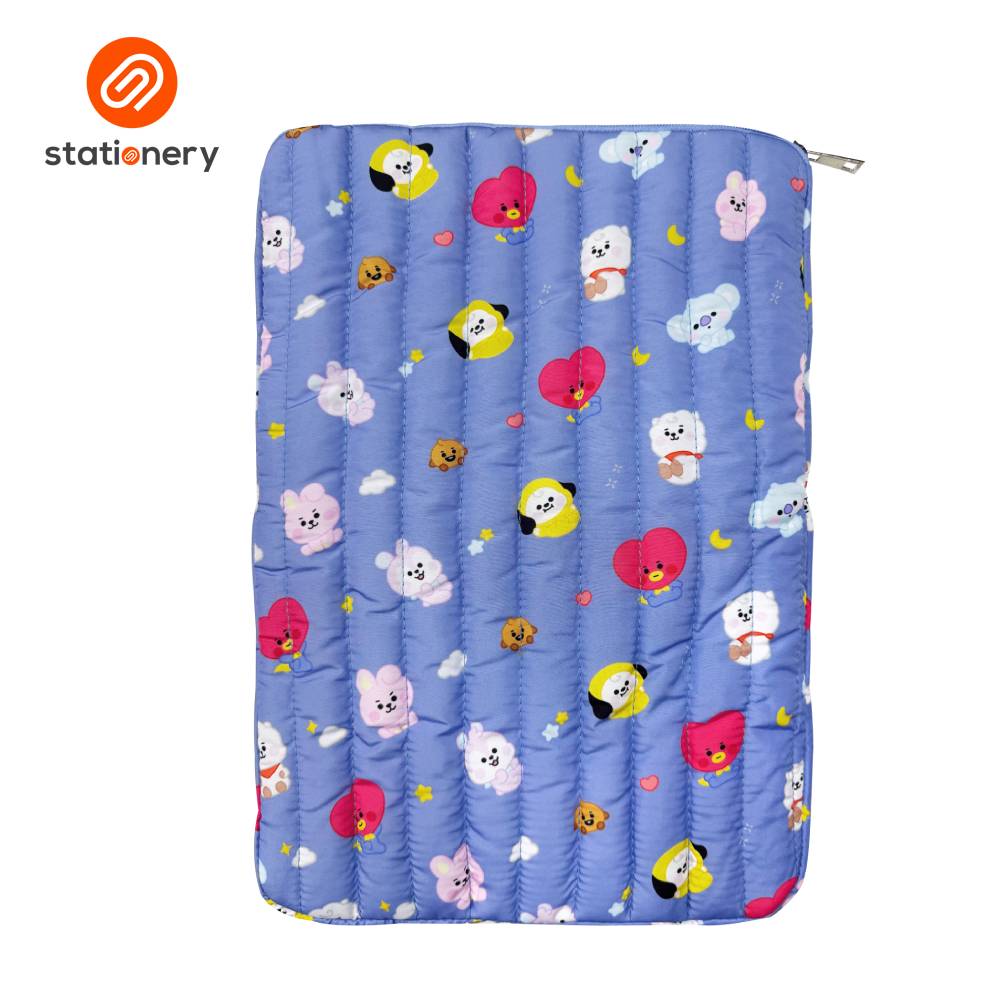 Blue pouch with cartoon character pattern on a white background, featuring the 'stationery' brand.