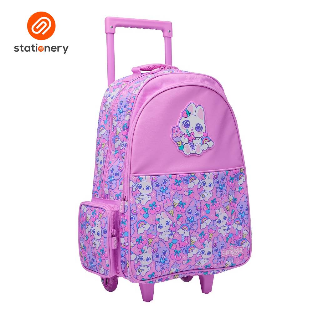 Smiggle Bright Eyes Trolley Backpack With Light Up Wheels - Pink-2