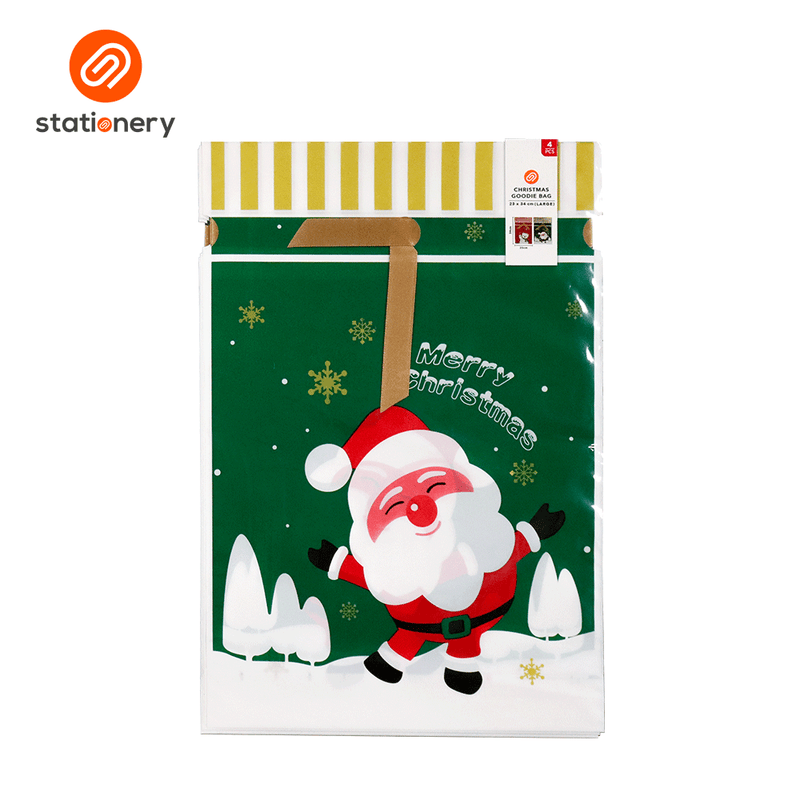 2025 Christmas Goodie Bag Drawstrings 4's 25x38cm - Santa Green-zoom-